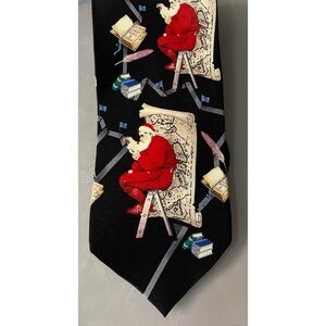 Saturday Evening Post Silk Tie Black Red Santa Making a List 3.75 in x 60 in